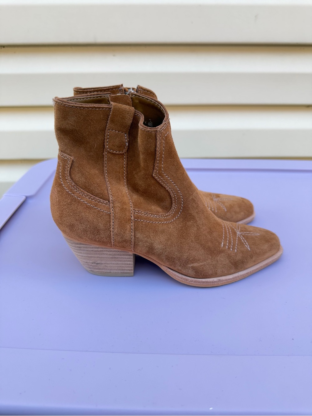 Dolce Vita Tan Suede Western Ankle Booties